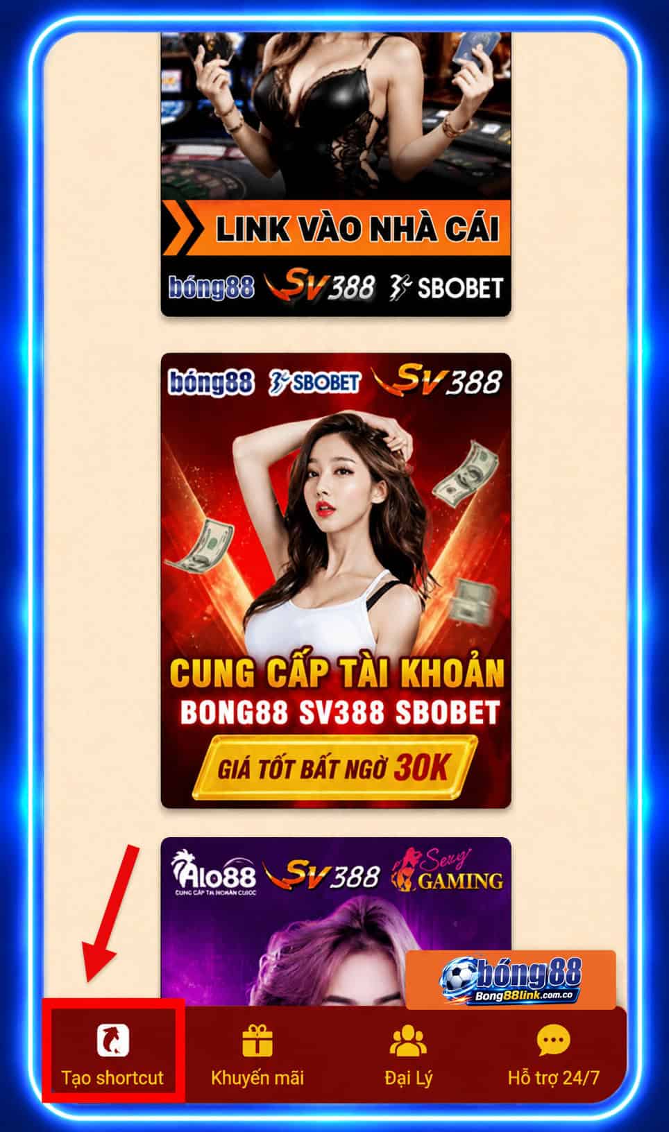 Hướng dẫn tạo Shortcut Bong88 trên Android Hình 3