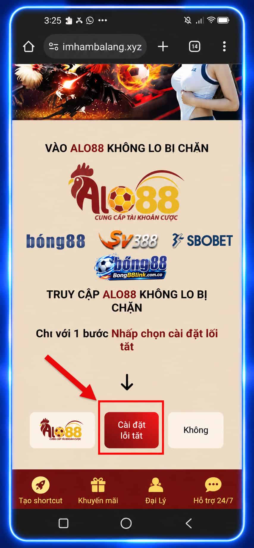 Hướng dẫn tạo Shortcut Bong88 trên Android Hình 4