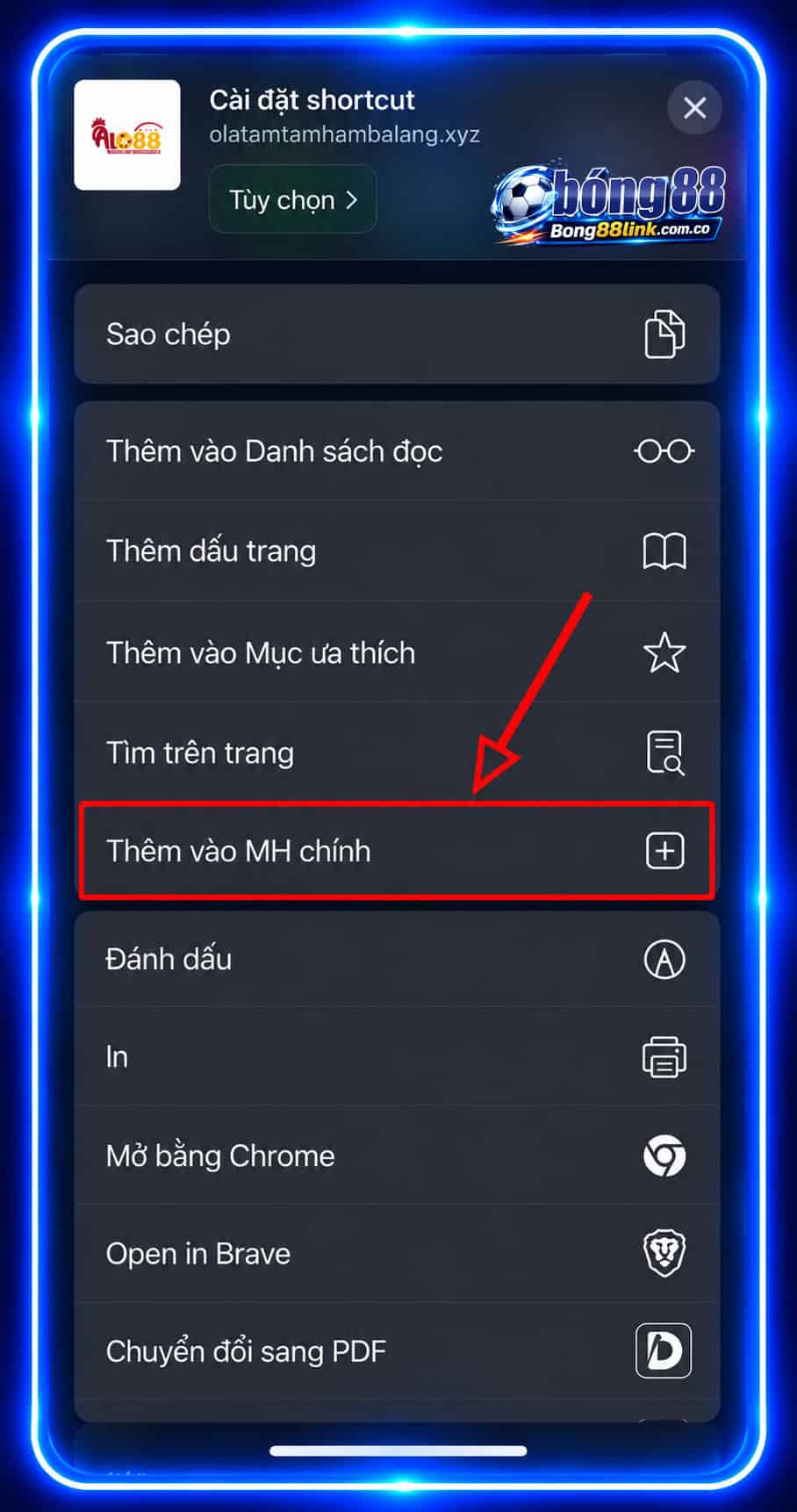 Hướng dẫn tạo Shortcut Bong88 trên IOS Hình 5